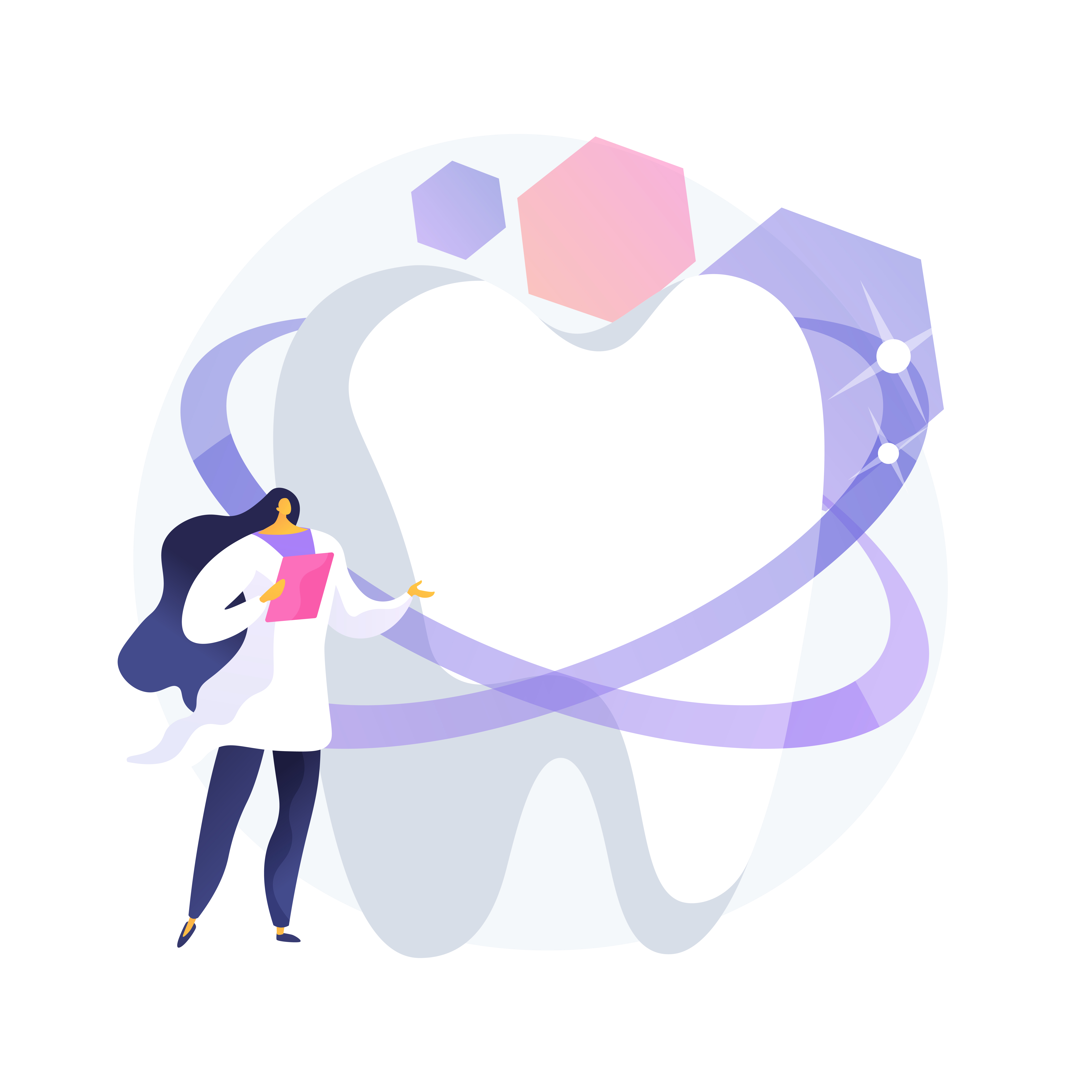 A stylized illustration of a large tooth and a human figure that
              appears to be a dentist, indicating the importance of dental care. The
              image has an artistic and colorful style, and appears to have an
              educational or informational purpose about dental care.